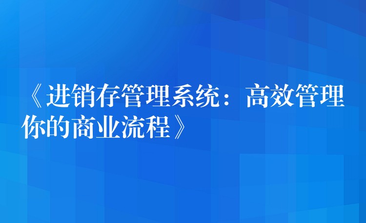 《进销存管理系统：高效管理你的商业流程》