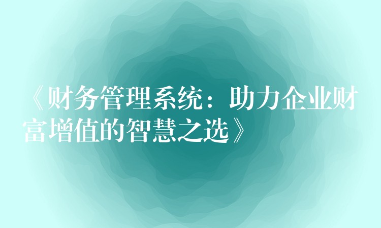 《财务管理系统：助力企业财富增值的智慧之选》