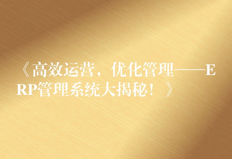 《高效运营，优化管理——ERP管理系统大揭秘！》