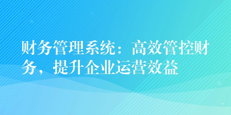 财务管理系统：高效管控财务，提升企业运营效益