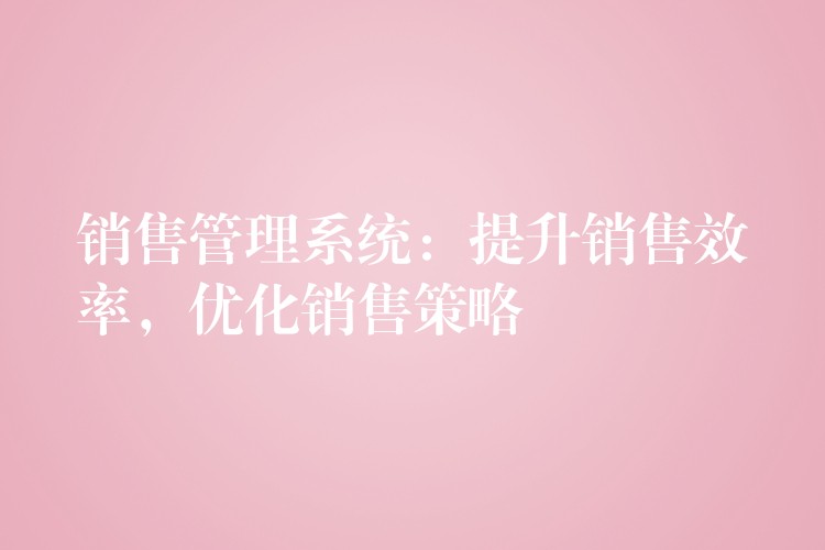 销售管理系统：提升销售效率，优化销售策略