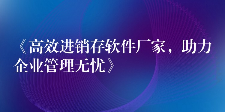 《高效进销存软件厂家，助力企业管理无忧》