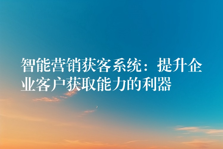 智能营销获客系统：提升企业客户获取能力的利器