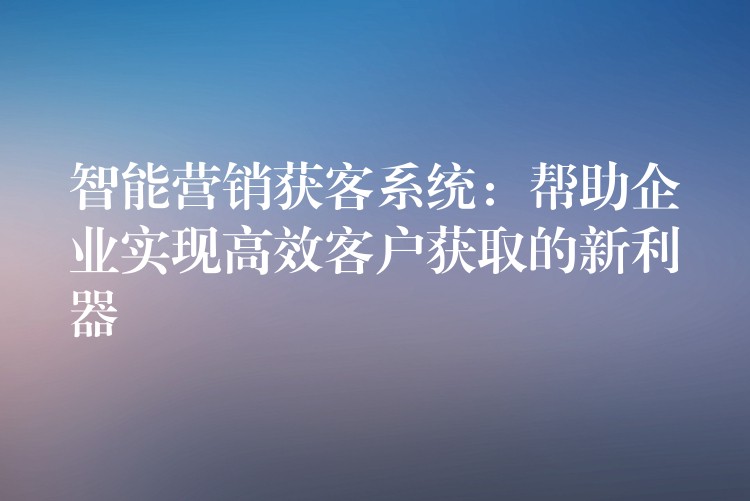 智能营销获客系统：帮助企业实现高效客户获取的新利器