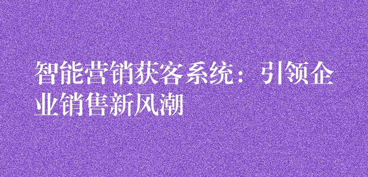 智能营销获客系统：引领企业销售新风潮