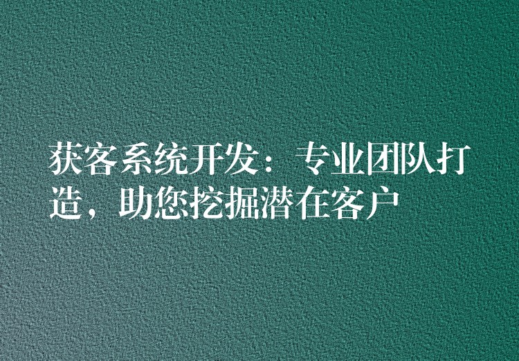 获客系统开发：专业团队打造，助您挖掘潜在客户