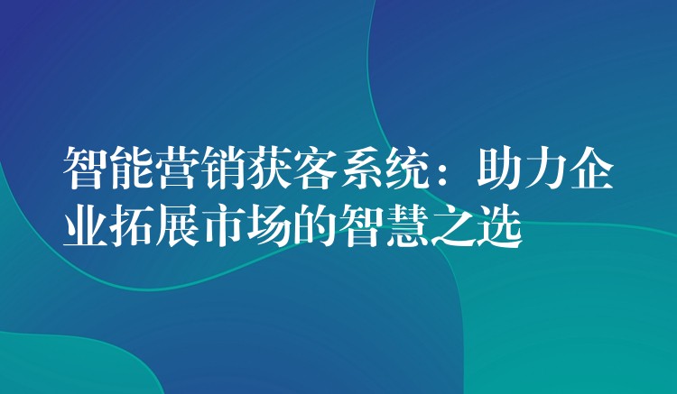 智能营销获客系统：助力企业拓展市场的智慧之选