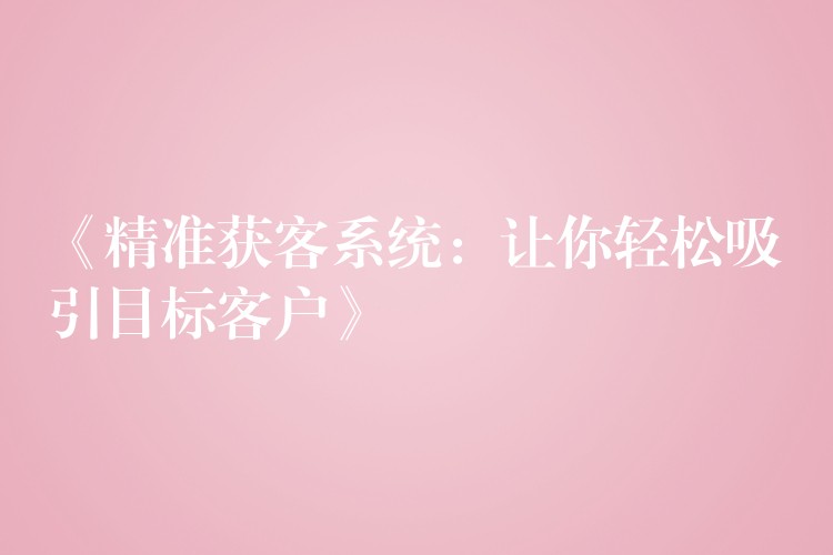 《精准获客系统：让你轻松吸引目标客户》