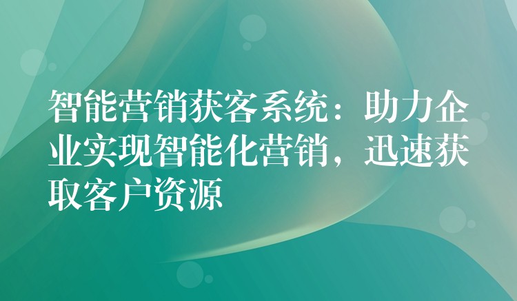 智能营销获客系统：助力企业实现智能化营销，迅速获取客户资源