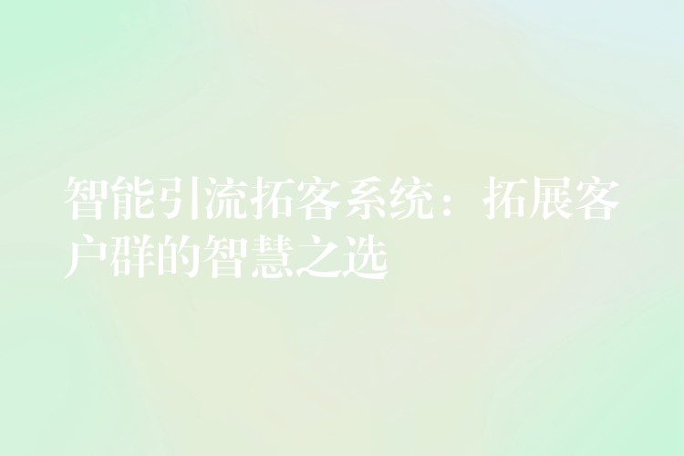 智能引流拓客系统：拓展客户群的智慧之选