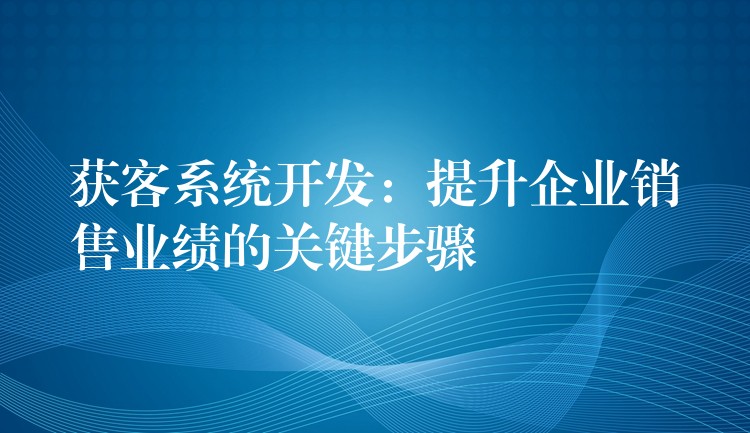 获客系统开发：提升企业销售业绩的关键步骤