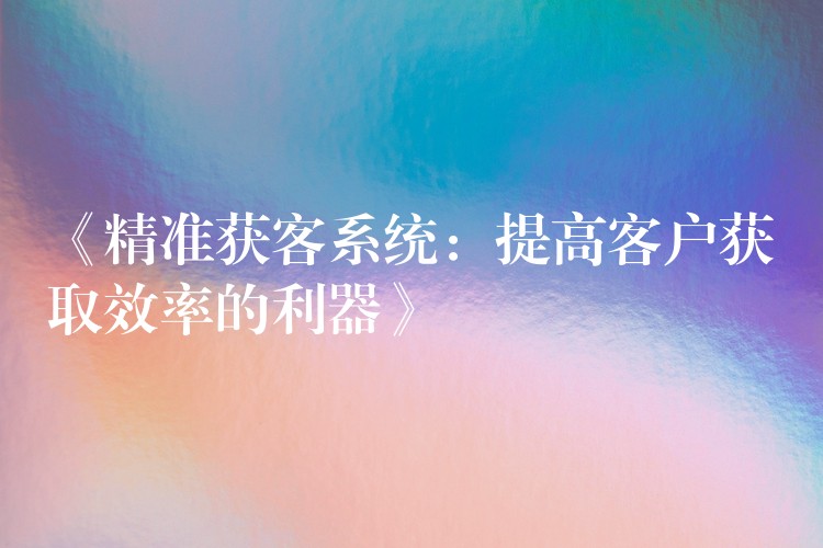 《精准获客系统：提高客户获取效率的利器》