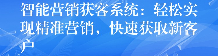 智能营销获客系统：轻松实现精准营销，快速获取新客户