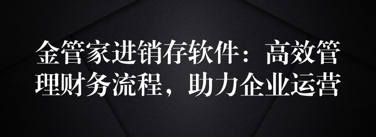 金管家进销存软件：高效管理财务流程，助力企业运营