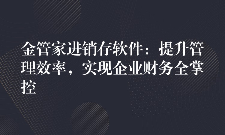 金管家进销存软件：提升管理效率，实现企业财务全掌控