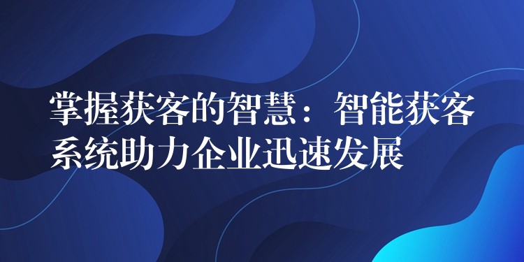 掌握获客的智慧：智能获客系统助力企业迅速发展