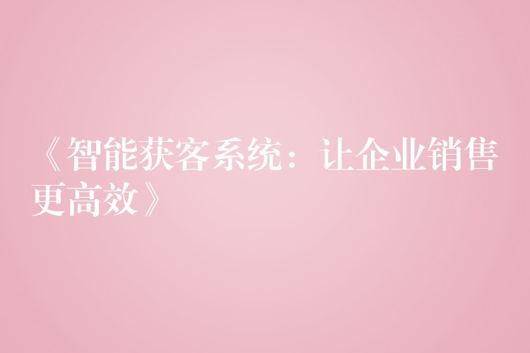 《智能获客系统：让企业销售更高效》