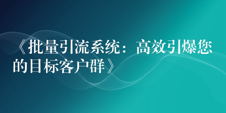 《批量引流系统：高效引爆您的目标客户群》