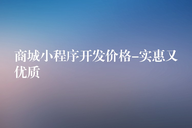 商城小程序开发价格-实惠又优质