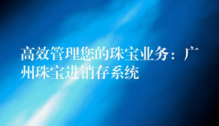 高效管理您的珠宝业务：广州珠宝进销存系统