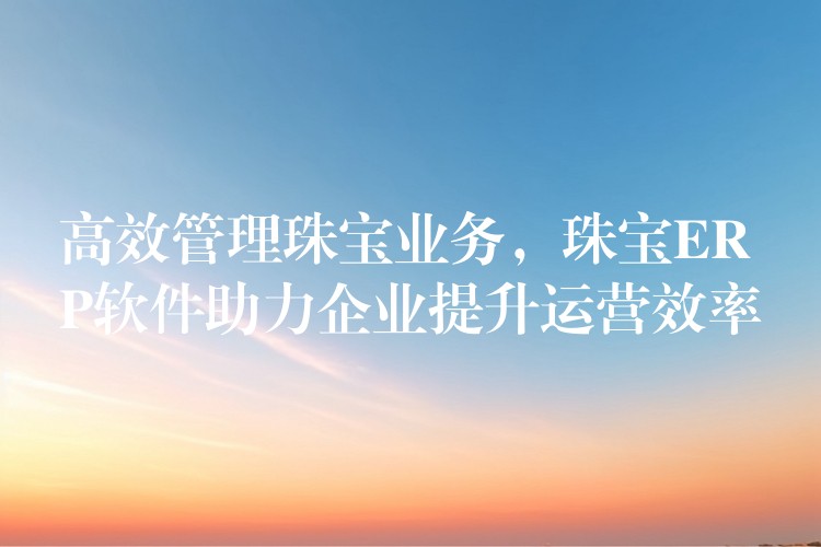 高效管理珠宝业务，珠宝ERP软件助力企业提升运营效率