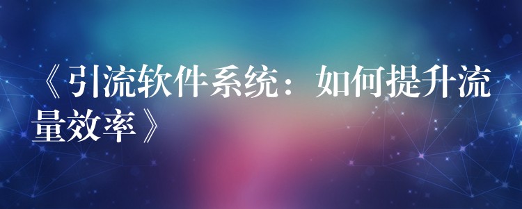 《引流软件系统：如何提升流量效率》
